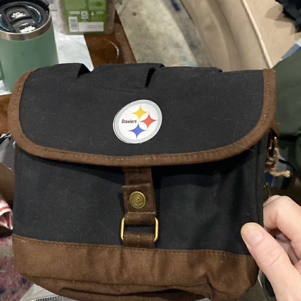 New NWT Legacy NFL Branded Steelers Beer Caddy Cooler w/ Opener Waxed Cotton